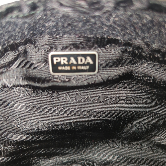 Prada Black Satin Pouch Authentic Converted To Shoulder Bag Edgy Silver Chain - Picture 5 of 11